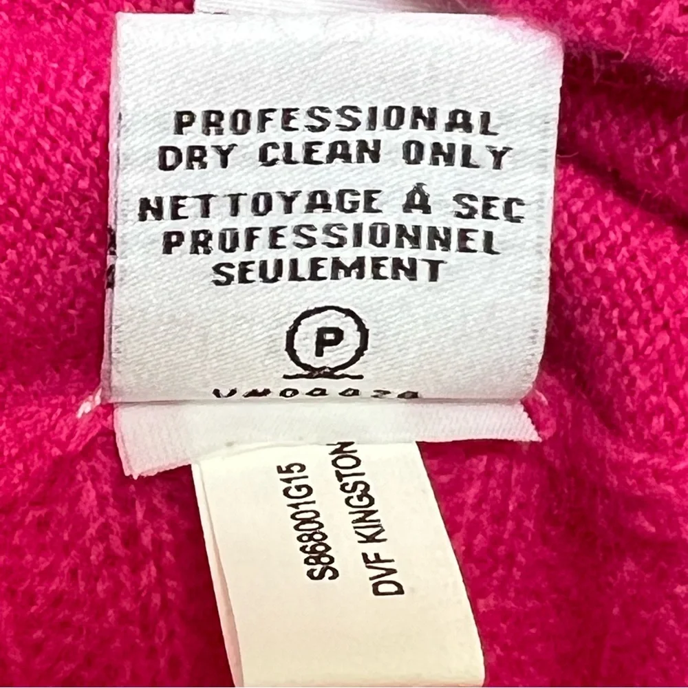 DVF 100% Cashmere Hot Flamingo Pink Sweather Sz Petite Hi-Low Barbie Doll‎